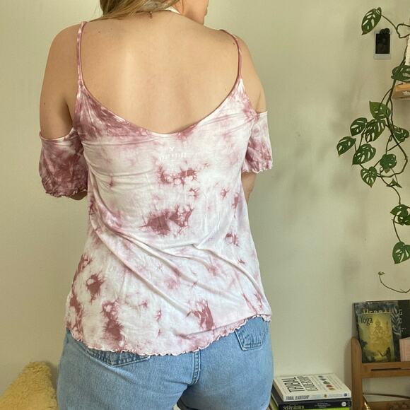 American Eagle Pink Tie Dye Cold Shoulder Top L - Picture 6 of 8